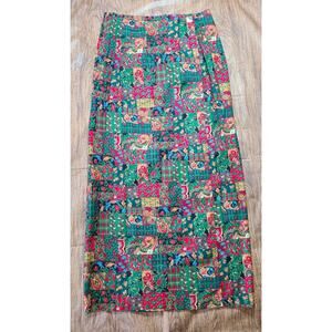 Vintage Christmas Women's Med Paisley Patchwork Print Maxi Skirt Wrap Cotton USA